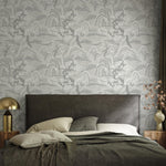 Landscape Wallpaper with a Serene Mountain and Willow Scene in Gray and Beige - E325