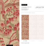 Chinoiserie Wallpaper with a Mountain Landscape in Red and Beige - E331