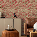 Chinoiserie Wallpaper with a Mountain Landscape in Red and Beige - E331
