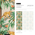 Tropical Wallpaper with a Vintage Monkey and Palm Tree Motif in Green and Beige - E335