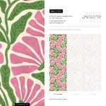 Floral Wallpaper Featuring Stylized Flowers in Pink and Green - E353