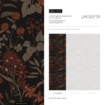 Botanical Wallpaper with Vintage Wildflowers in Rust, Taupe, and Black - E379