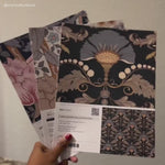 Botanical Wallpaper with Vintage Wildflowers in Rust, Taupe, and Black - E379