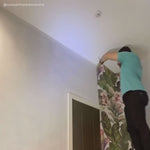 Floral Wallpaper with a Retro Botanical Motif in Olive Green, Teal and Cream - E347