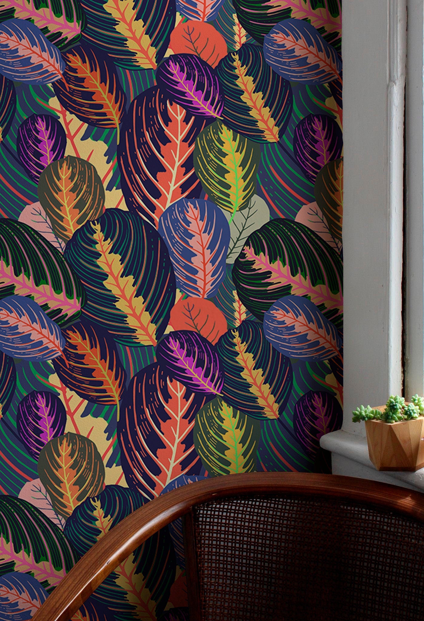 Wallpaper Removable Wallpaper Peel and Stick Wallpaper Wall Decor Home Decor Art Room Decor Wall Prints / Colorful Leaves Wallpaper - A796