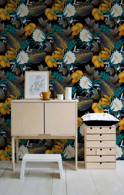 Removable Wallpaper, Paradise Wallpaper, Tropical, Wallpaper, Jungle, Leaves Wallpaper, Jungle Wall Decor, Jungle Wallcovering - A821