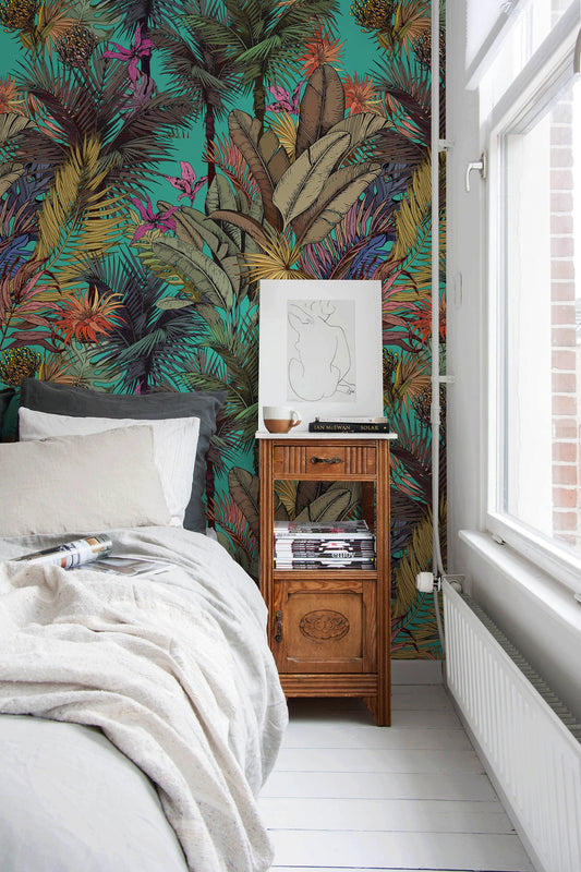 Wallpaper Peel and Stick Wallpaper Removable Wallpaper Home Decor Wall Art Wall Decor Room Decor / Tropical Jungle Leaves Wallpaper - A764