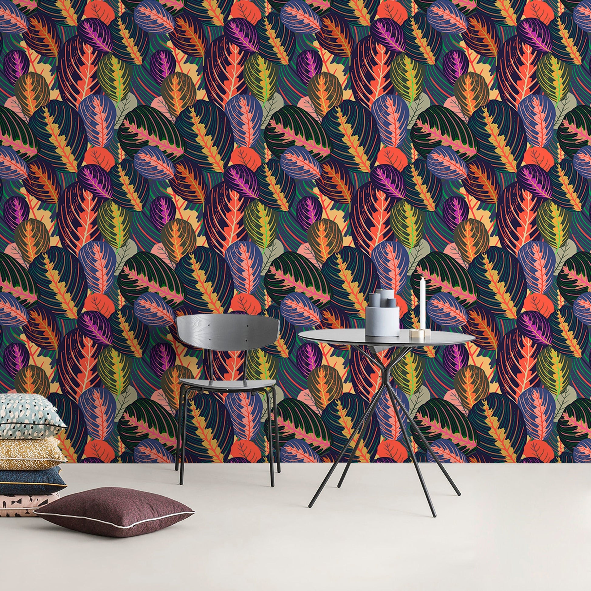 Wallpaper Removable Wallpaper Peel and Stick Wallpaper Wall Decor Home Decor Art Room Decor Wall Prints / Colorful Leaves Wallpaper - A796