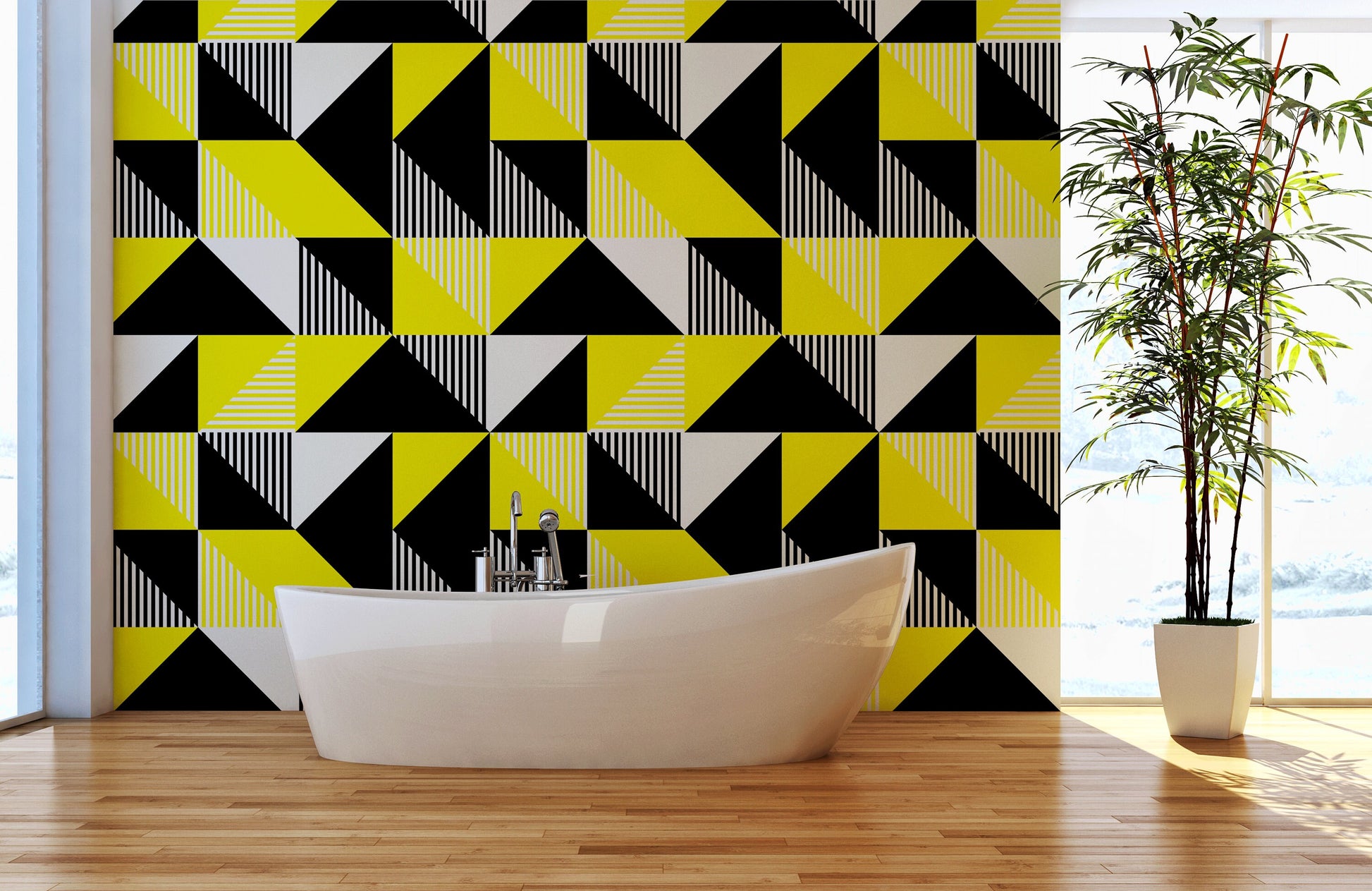 Wallpaper Peel and Stick Wallpaper Removable Wallpaper Home Decor Wall Art Wall Decor Room Decor/ Black and Yellow Geometric Wallpaper -B076