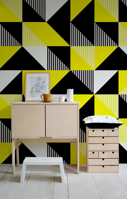 Wallpaper Peel and Stick Wallpaper Removable Wallpaper Home Decor Wall Art Wall Decor Room Decor/ Black and Yellow Geometric Wallpaper -B076