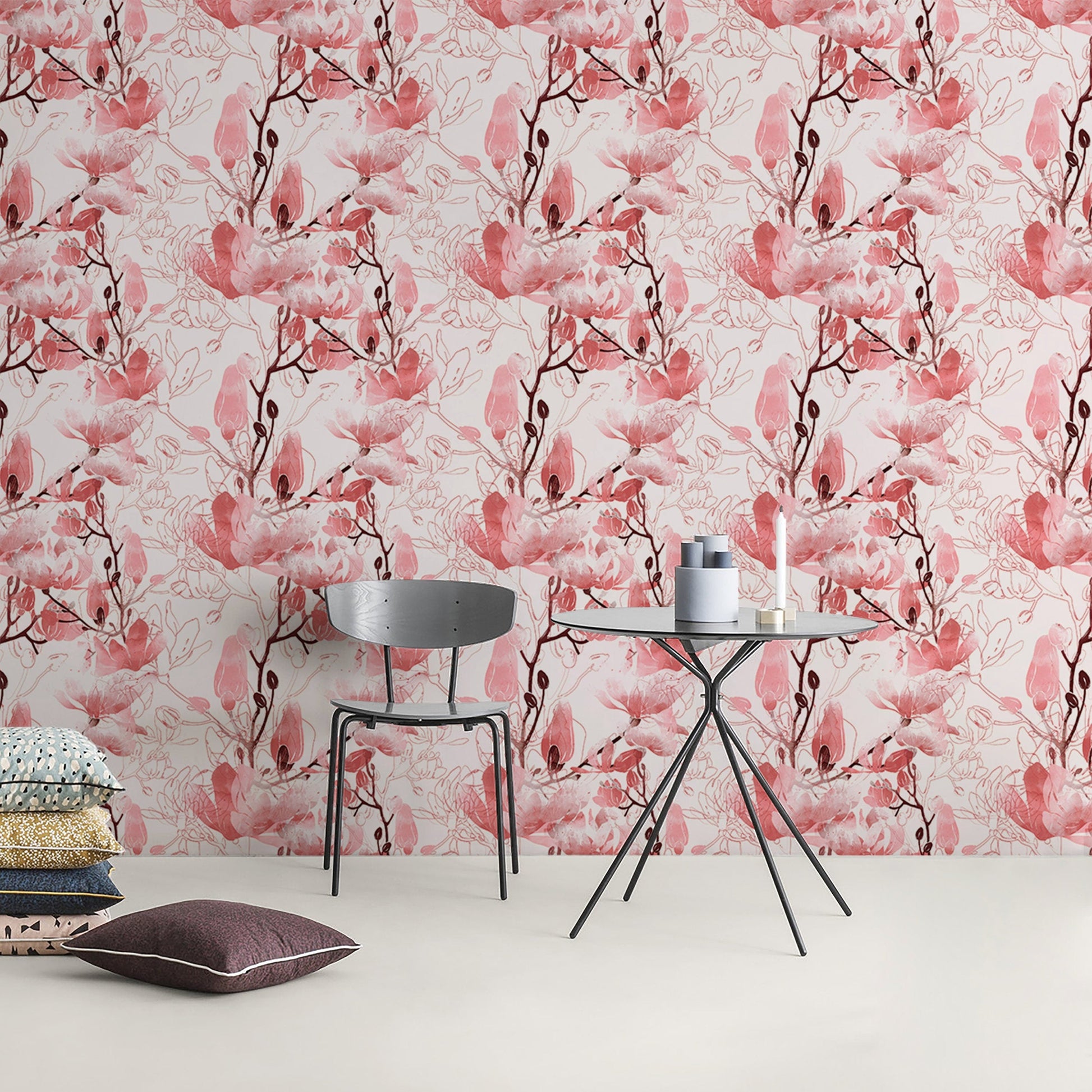 Pink Floral, Removable Wallpaper, Vintage Wallpaper, Flower Wallpaper -B047