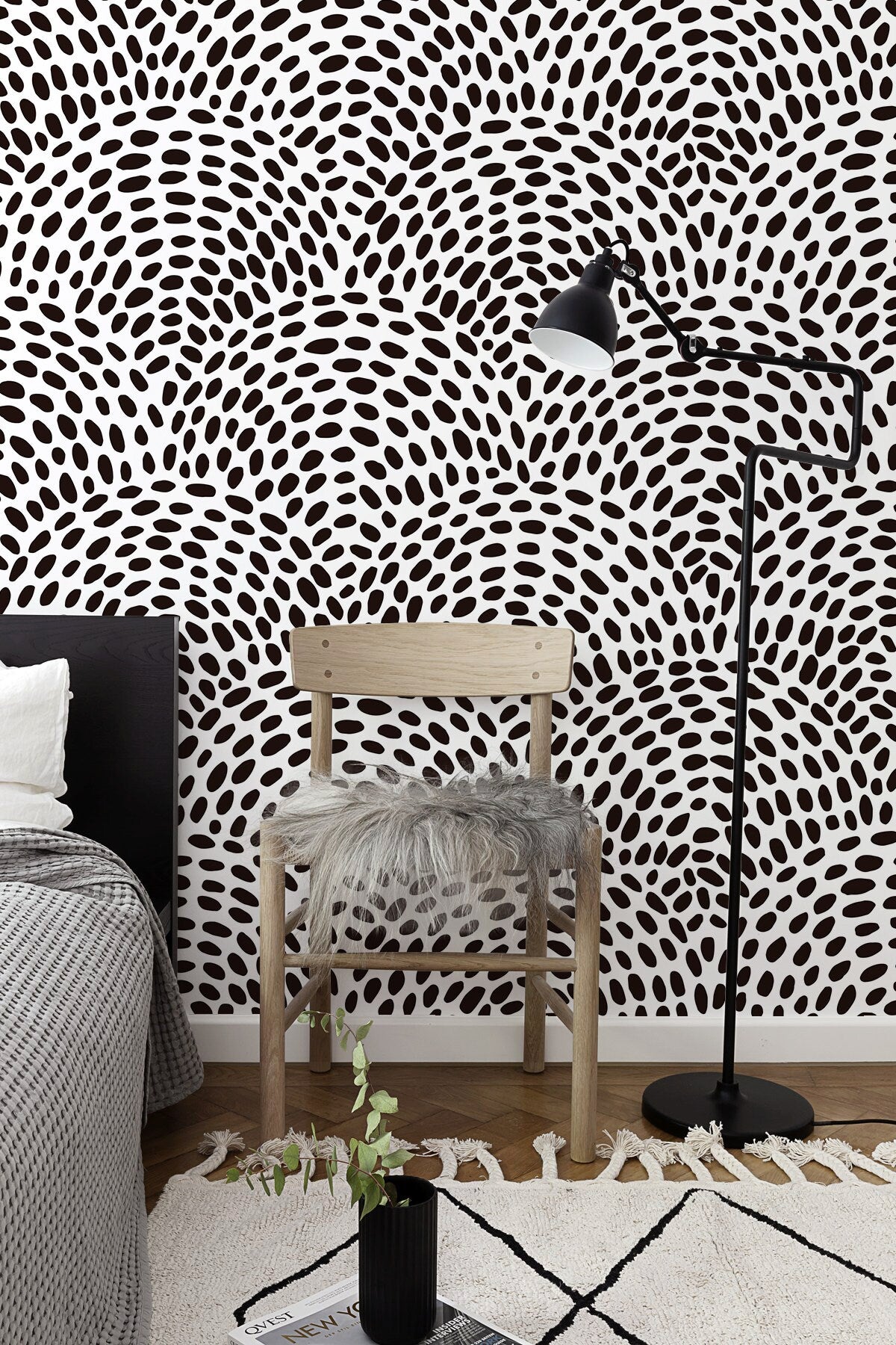 Removable Wallpaper Scandinavian Wallpaper Black Circle Dots Wallpaper Peel and Stick Wallpaper Wall Paper - B044