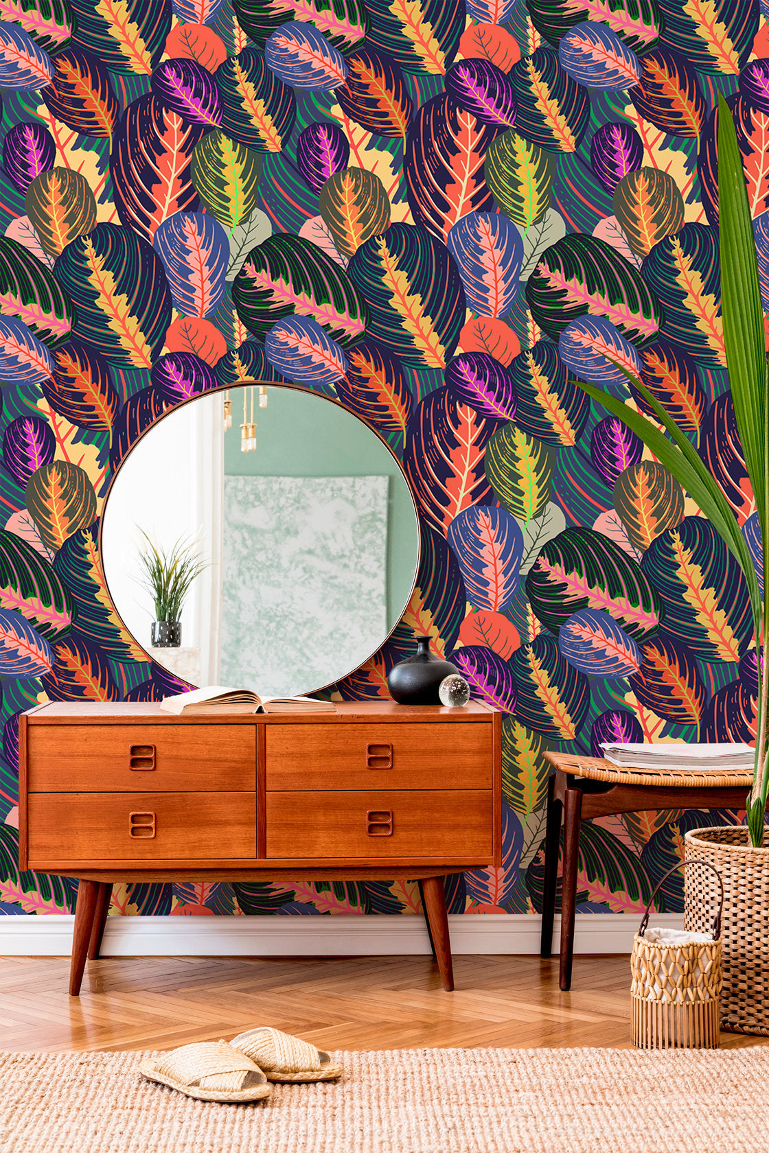 Wallpaper Removable Wallpaper Peel and Stick Wallpaper Wall Decor Home Decor Art Room Decor Wall Prints / Colorful Leaves Wallpaper - A796