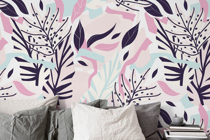 Pastel Color Leaves Removable Wallpaper Wallpaper Temporary Wallpaper Contemporary Wallpaper Peel and Stick Wallpaper - B188