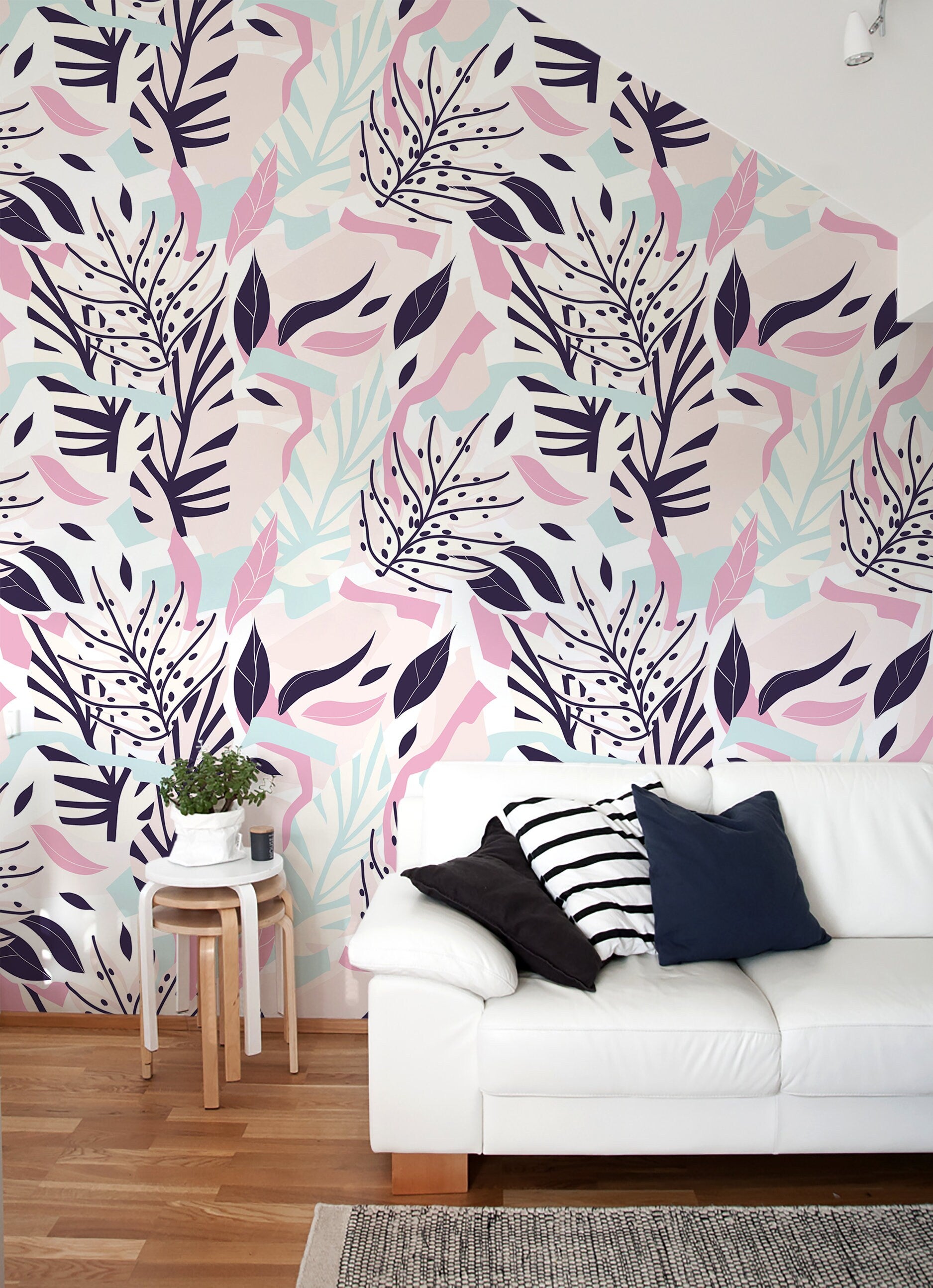 Pastel Color Leaves Removable Wallpaper Wallpaper Temporary Wallpaper Contemporary Wallpaper Peel and Stick Wallpaper - B188