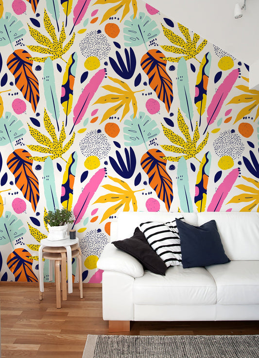 Removable Wallpaper Wallpaper Abstract Wallpaper Peel and Stick Wallpaper Wall Paper Tropical Leaves- B196
