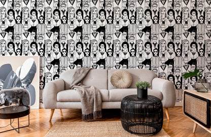 Black and White Faces Removable Wallpaper Scandinavian Wallpaper Peel and Stick Wallpaper Wall Paper - B295