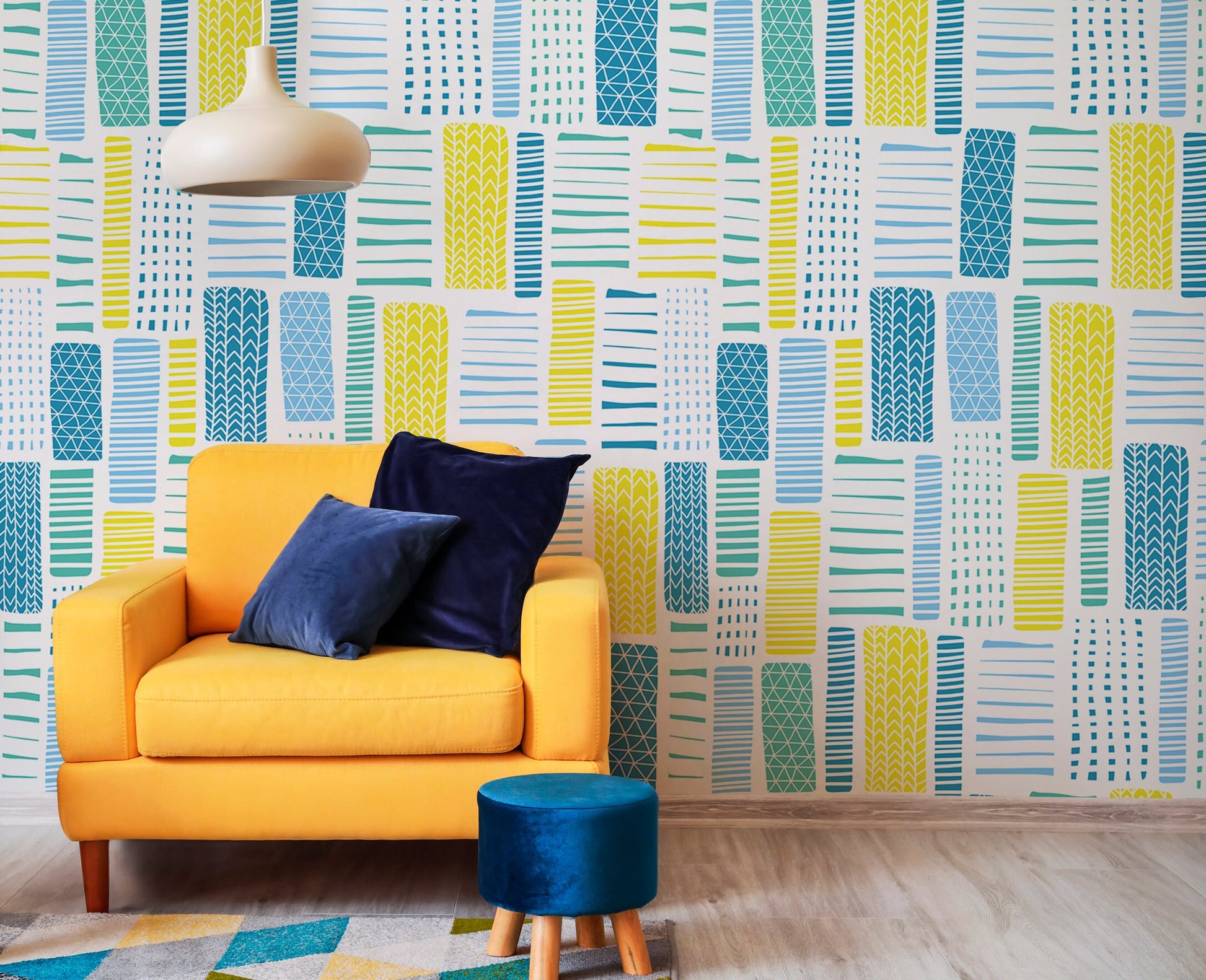 Wallpaper Peel and Stick Wallpaper Removable Wallpaper Home Decor Wall Art Wall Decor Room Decor / Yellow and Blue Abstract Wallpaper - B318