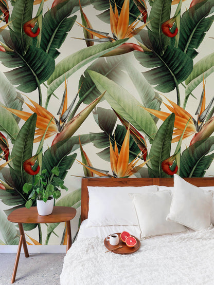 Tropical Wallpaper Removable Wallpaper Wall Decor Home Decor Wall Art Room Decor / Botanical Leaves Wallpaper - B220