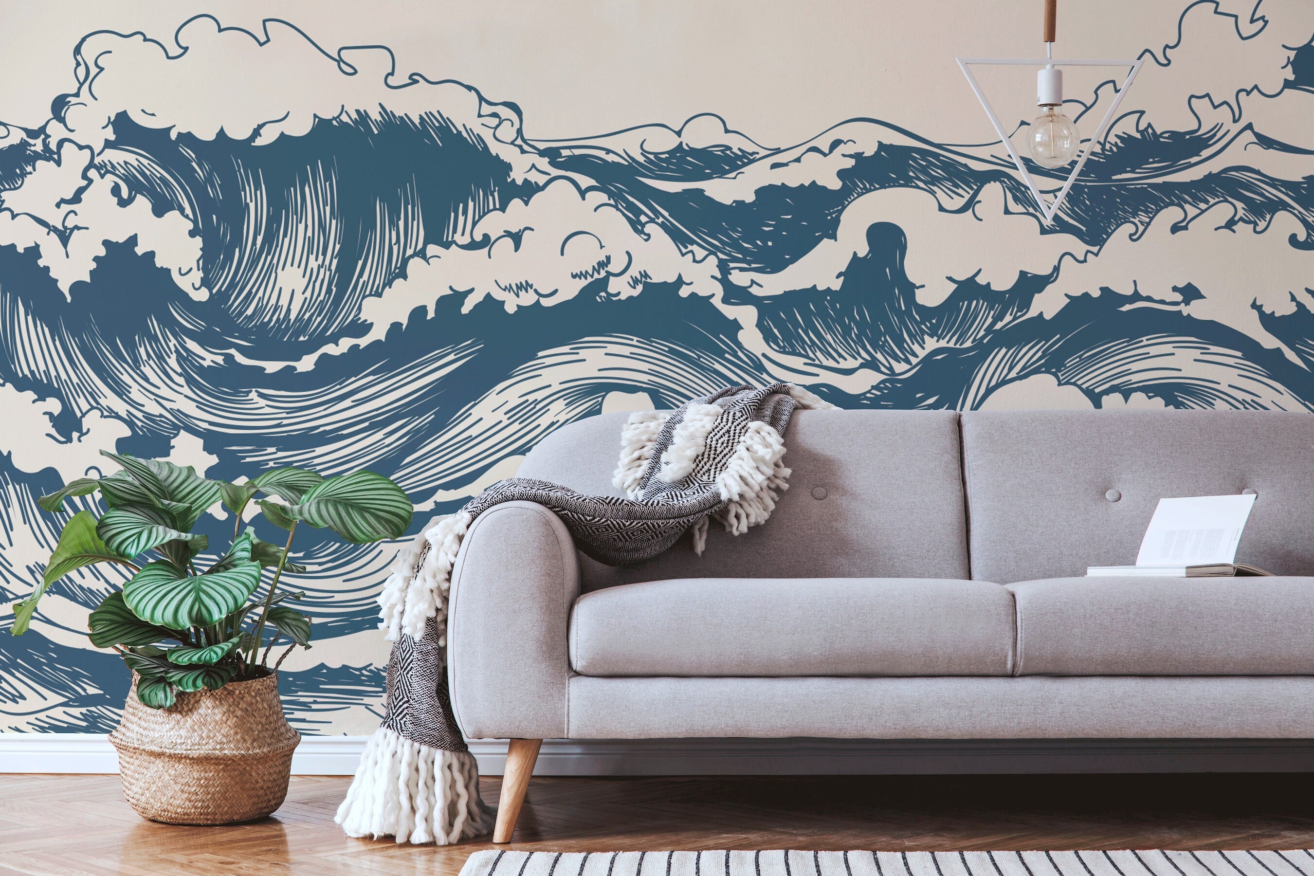 Ocean Wave Pattern Peel and Stick Wallpaper   32616928