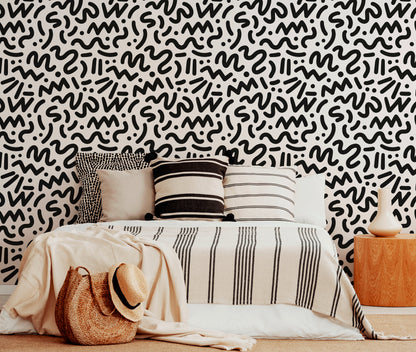 Removable Wallpaper Scandinavian Wallpaper Temporary Wallpaper Minimalistic Wallpaper Peel and Stick Black and White Wall Paper - AS1-B493
