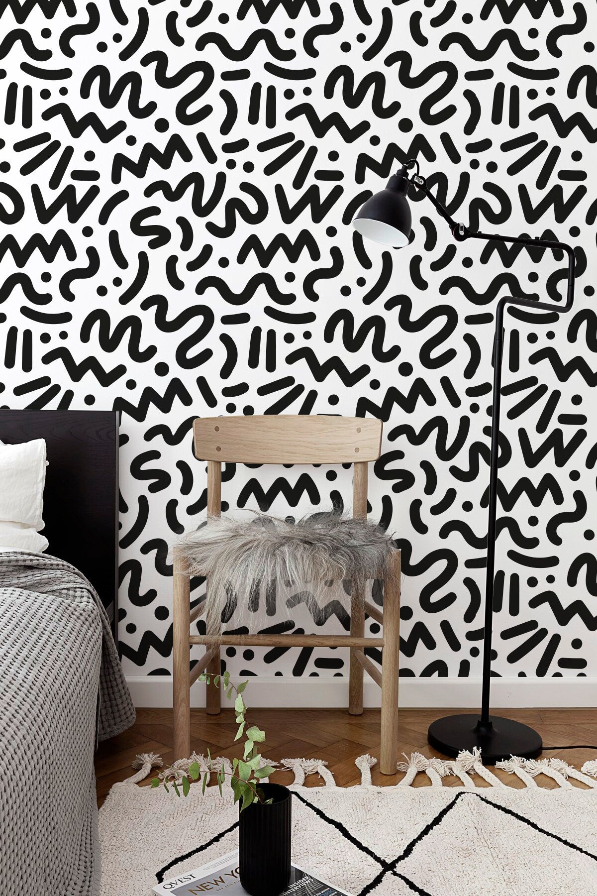 Removable Wallpaper Scandinavian Wallpaper Temporary Wallpaper Minimalistic Wallpaper Peel and Stick Black and White Wall Paper - AS1-B493
