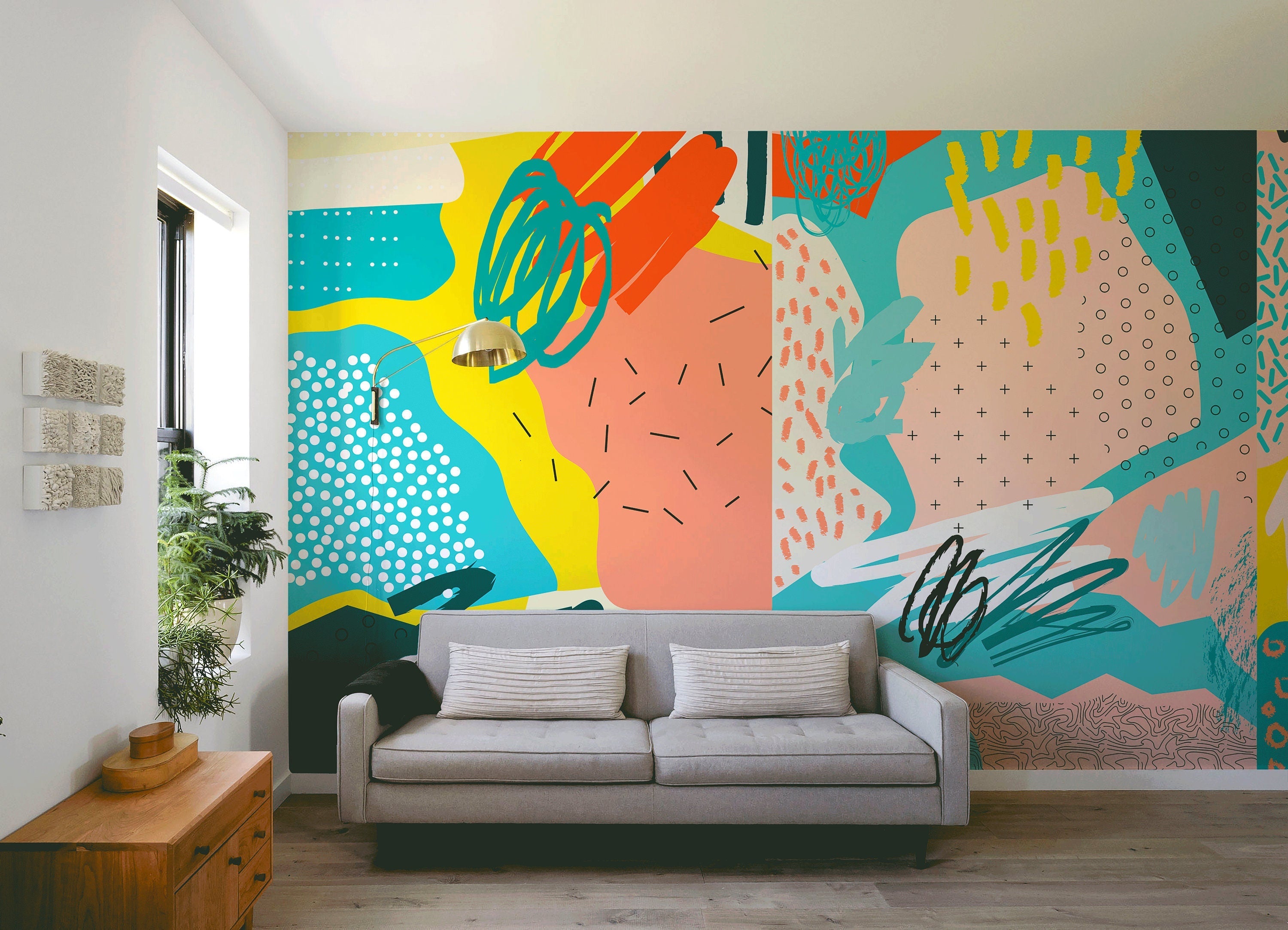 Hand Drawn Wallpaper Mural Vibrant SelfAdhesive Temporary Removable W   ONDECORCOM