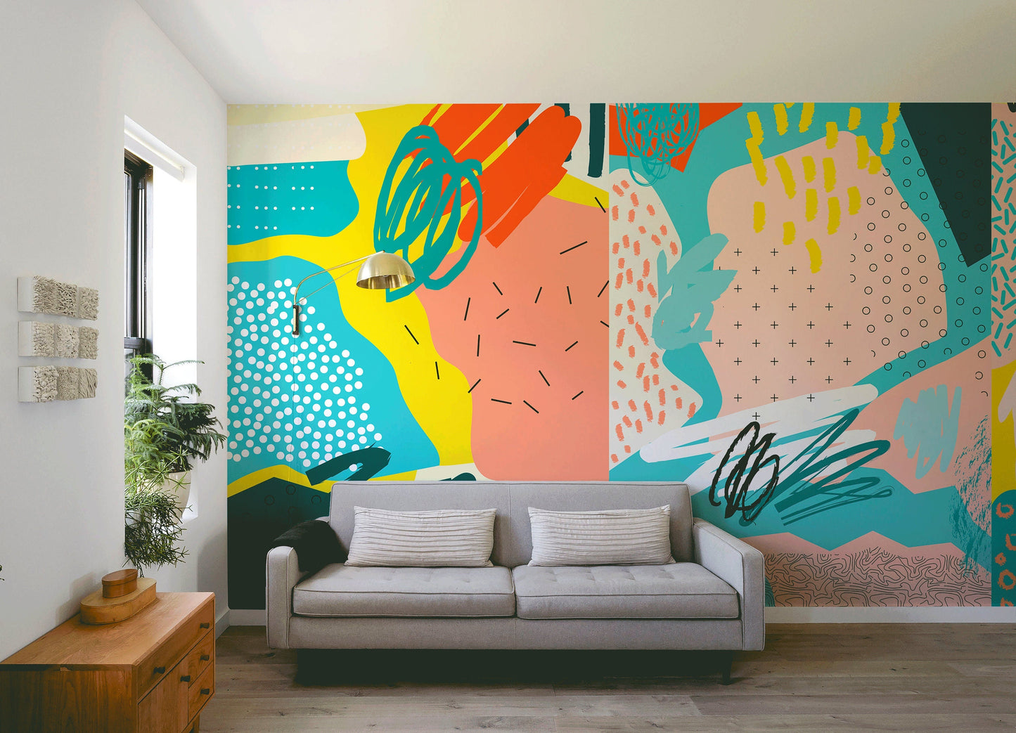Hand Drawn Wallpaper Mural Vibrant Self-Adhesive Temporary Removable Wallpaper Kids Wallpaper Abstract Wallpaper - A519