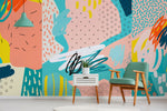 Hand Drawn Wallpaper Mural Vibrant Self-Adhesive Temporary Removable Wallpaper Kids Wallpaper Abstract Wallpaper - A519