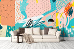 Hand Drawn Wallpaper Mural Vibrant Self-Adhesive Temporary Removable Wallpaper Kids Wallpaper Abstract Wallpaper - A519