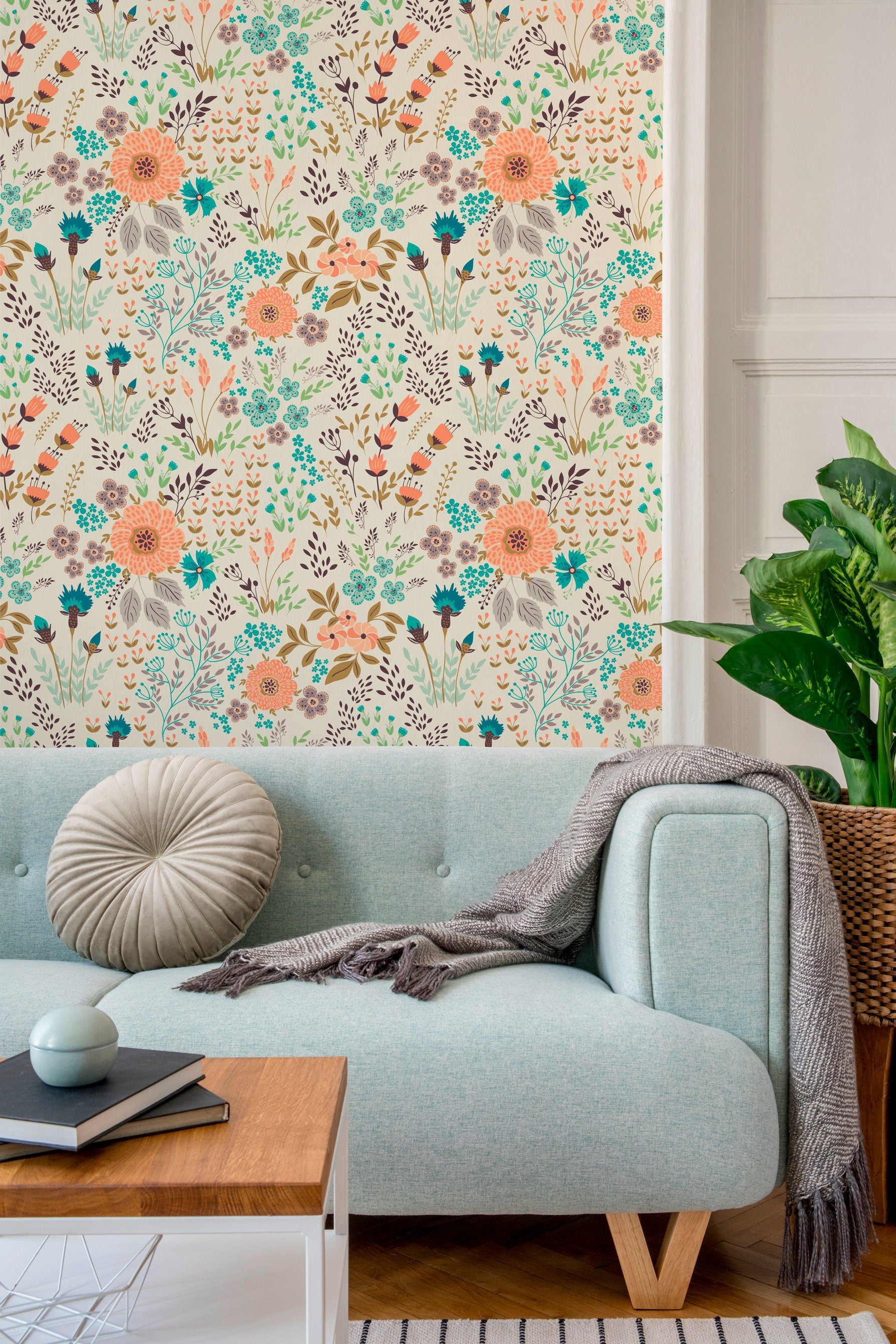 Floral Temporary Wallpaper Removable Wallpaper Wall Decor Home Decor Wall Art Printable Wall Art Room Decor Wall Prints Wall Hanging - B580