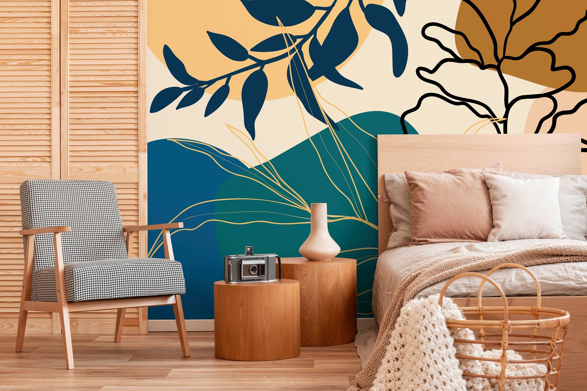 Temporary Leaves Mural Removable Wallpaper Wall Decor Home Decor Wall Art Printable Wall Art Room Decor Wall Prints Wall Hanging - B951