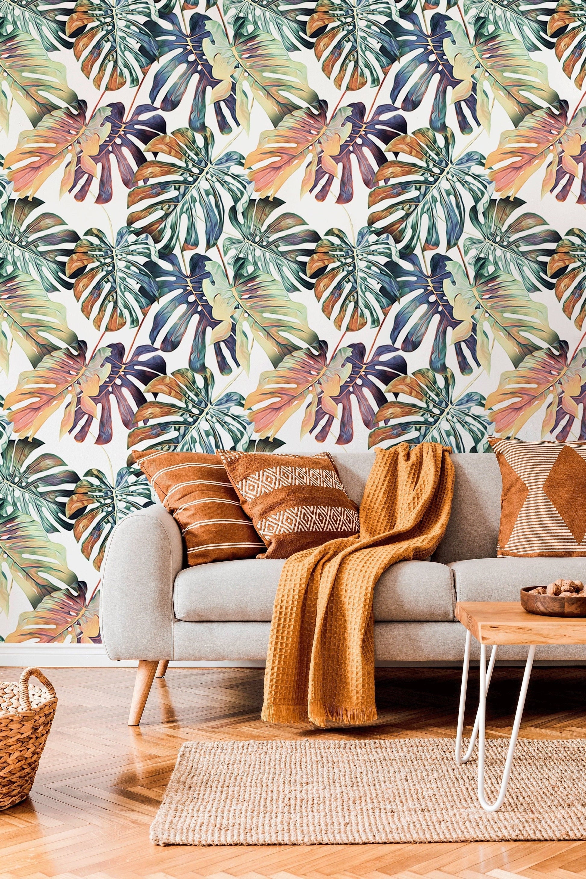 Monstera Leaf Wallpaper, Removable Wall Decor, Peel and Stick Wallpaper, Fabric Wallpaper, Removable Wallpaper, Wall Paper Removable - B092