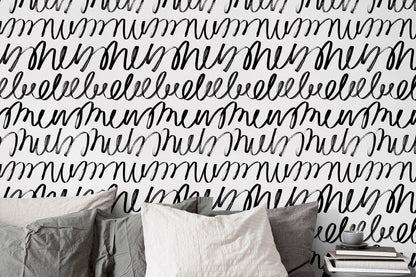 Monochrome Calligraphy Swirl Wallpaper - C005