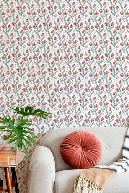 Delicate Tulip Line Art Wallpaper - C032
