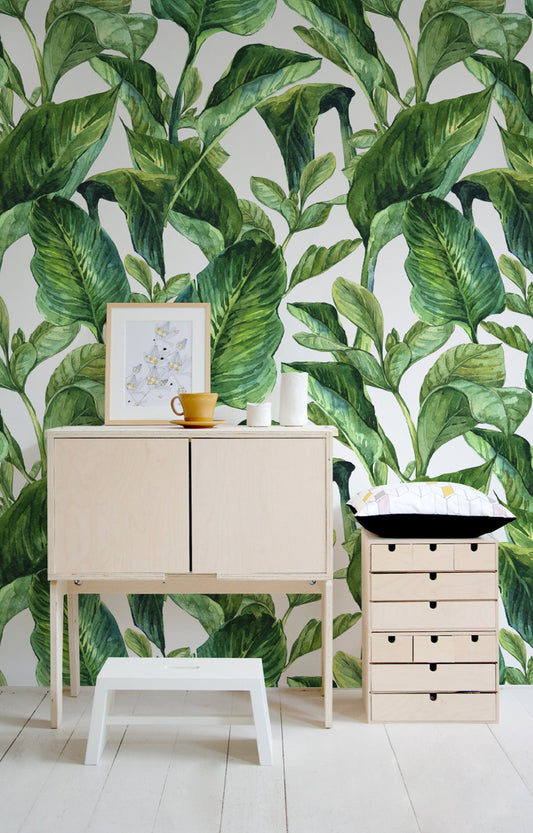 Removable Wallpaper, Tropical Wallpaper, Tropical, Wallpaper, Temporary Wallpaper, Leaves Wallpaper, Jungle Wall Decor, Wallcovering - A205