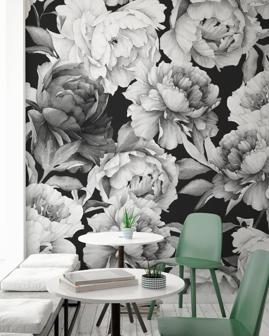 Temporary Wallpaper Black and White Self-adhesive Removable Wallpaper Floral Wallpaper Peel and Stick Fabric Wallpaper Wall Mural - A171