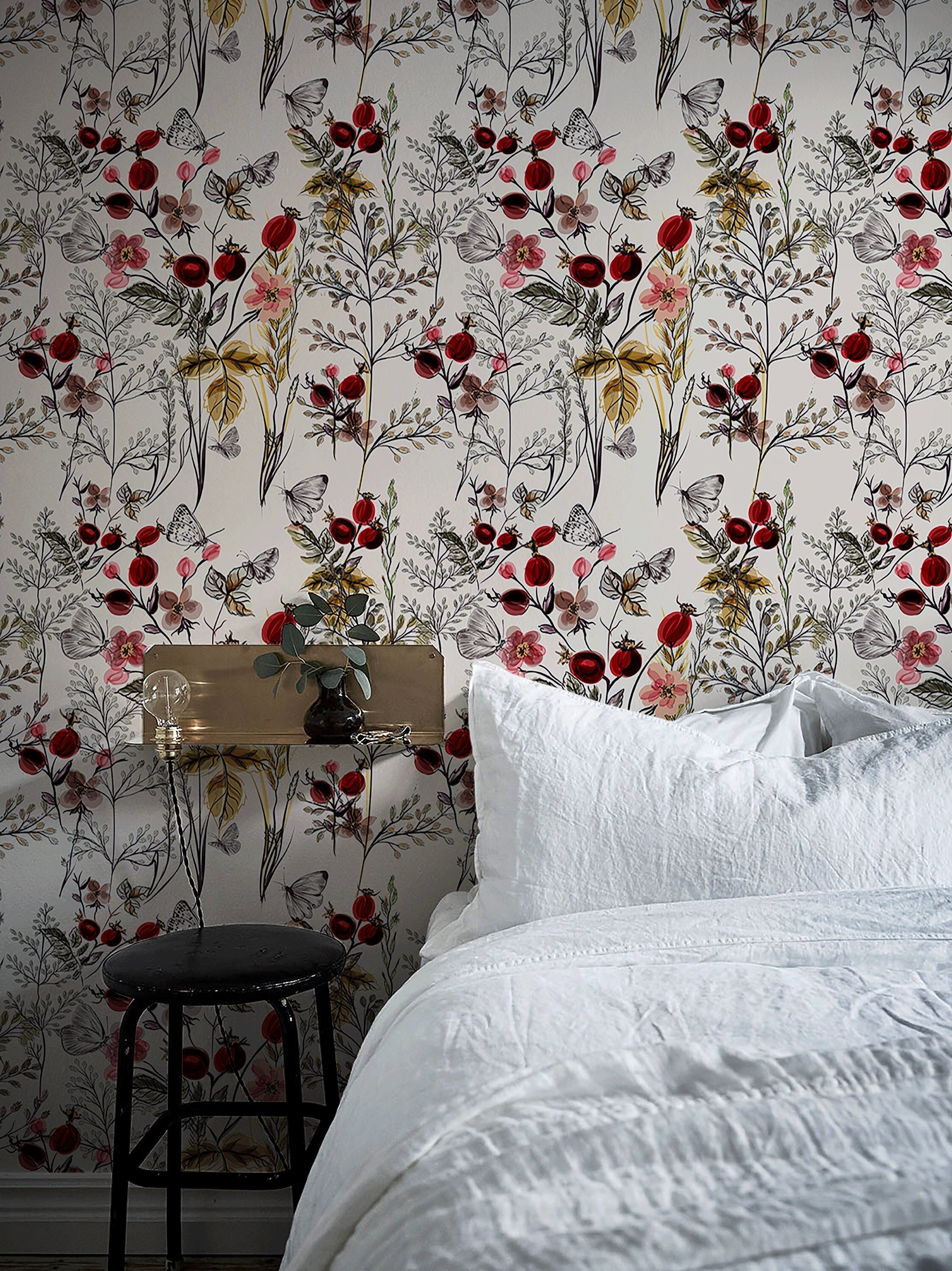 Light Blue Wildflower Wallpaper - Peel And Stick - The Wallberry