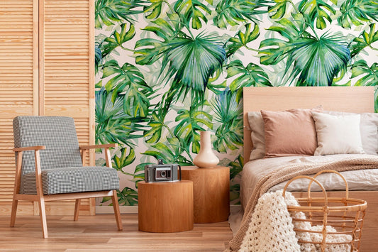 Monstera Wallpaper, Removable Wallpaper, Tropical Wallpaper, Tropical, Wallpaper, Jungle, Leaves Wallpaper, Jungle Wallcovering - A214