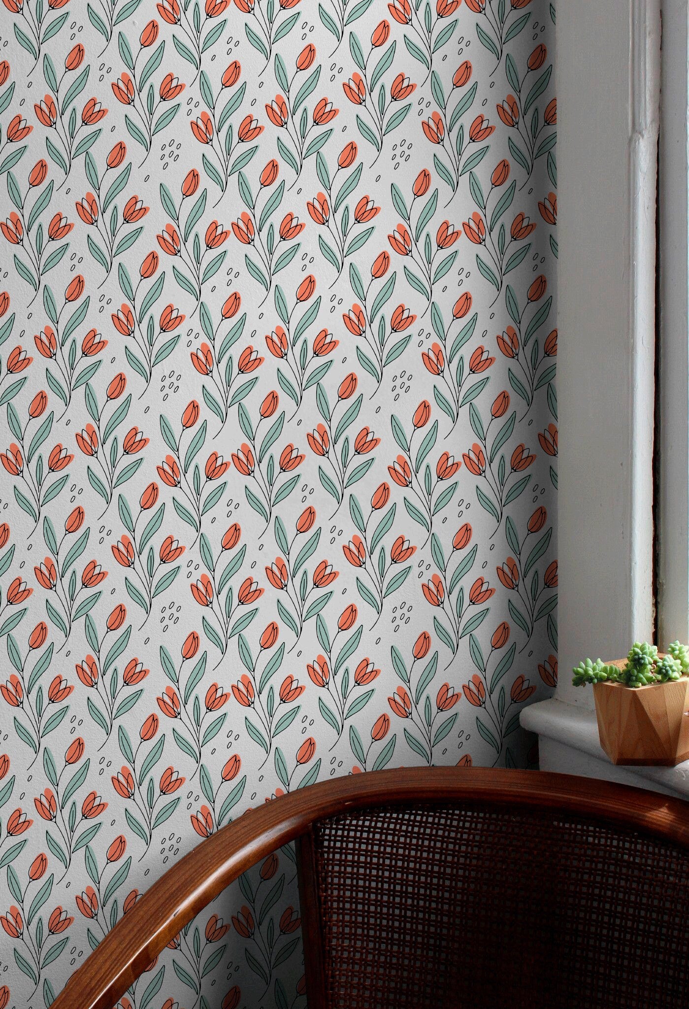 Delicate Tulip Line Art Wallpaper - C032