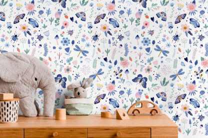 Removable Wallpaper, Temporary Wallpaper, Peel and Stick Wallpaper, Wall Paper, Butterfly and Flowers - B530