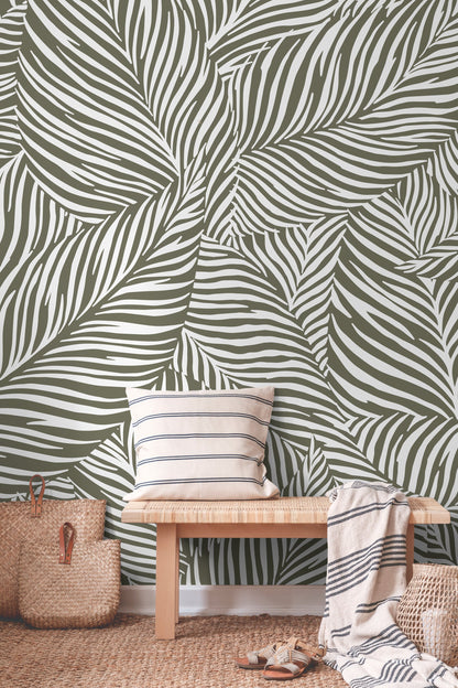 Wallpaper Peel and Stick Wallpaper Removable Wallpaper Home Decor Wall Art Wall Decor Room Decor / Green Abstract Leaves Wallpaper - C118