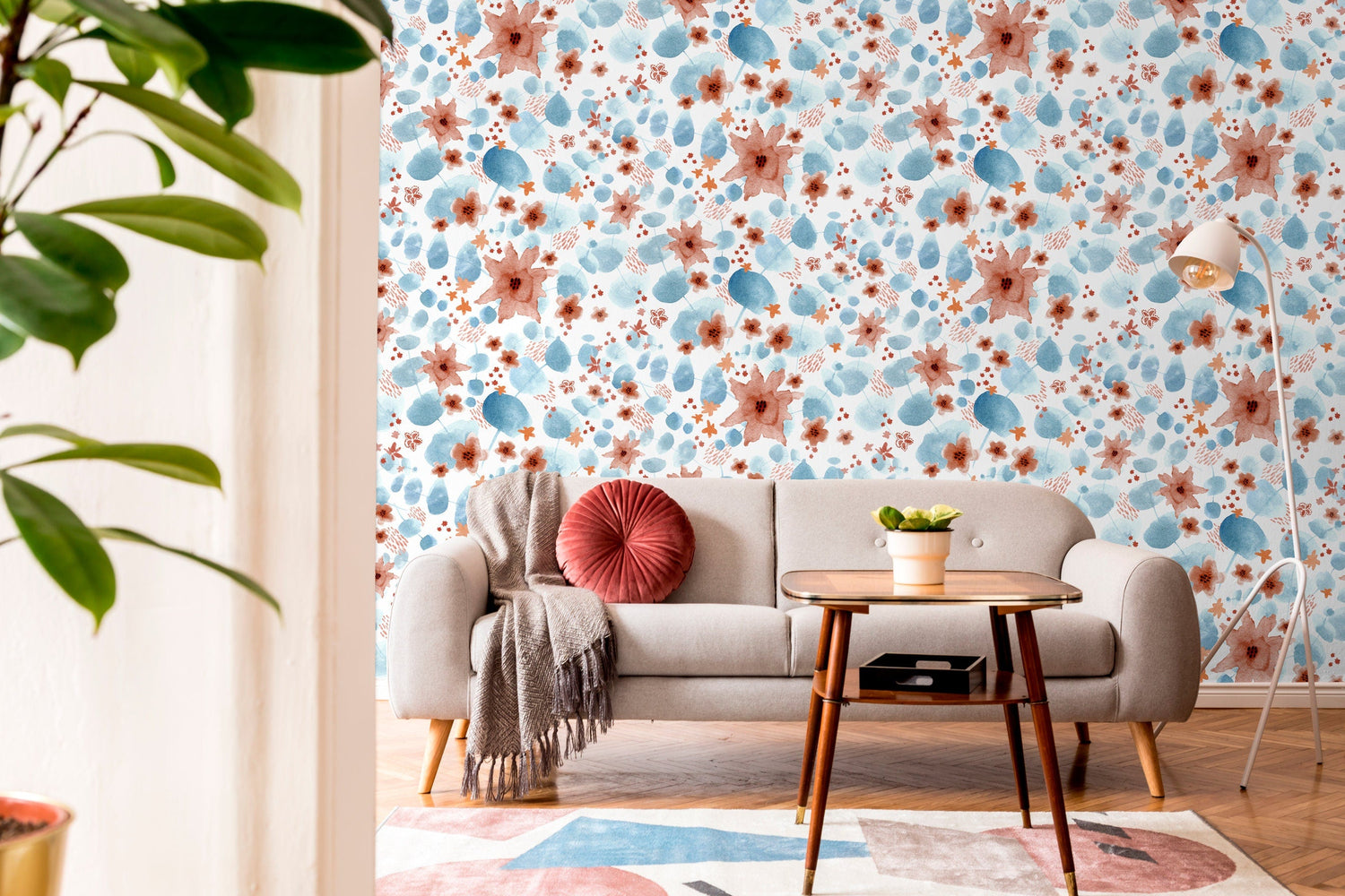 Colorful Floral Wallpaper, Peel and Stick Wallpaper, Removable Wall Decor, Fabric Wallpaper, Removable, Wall Paper Removable - X003