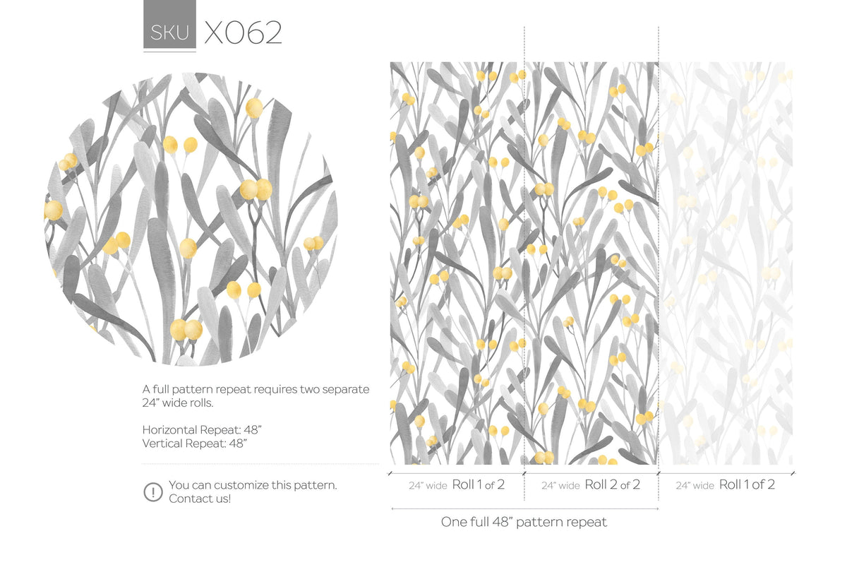 Removable Wallpaper, Temporary Wallpaper, Floral Wallpaper, Peel and Stick Wallpaper, Wall Paper, Boho - X062