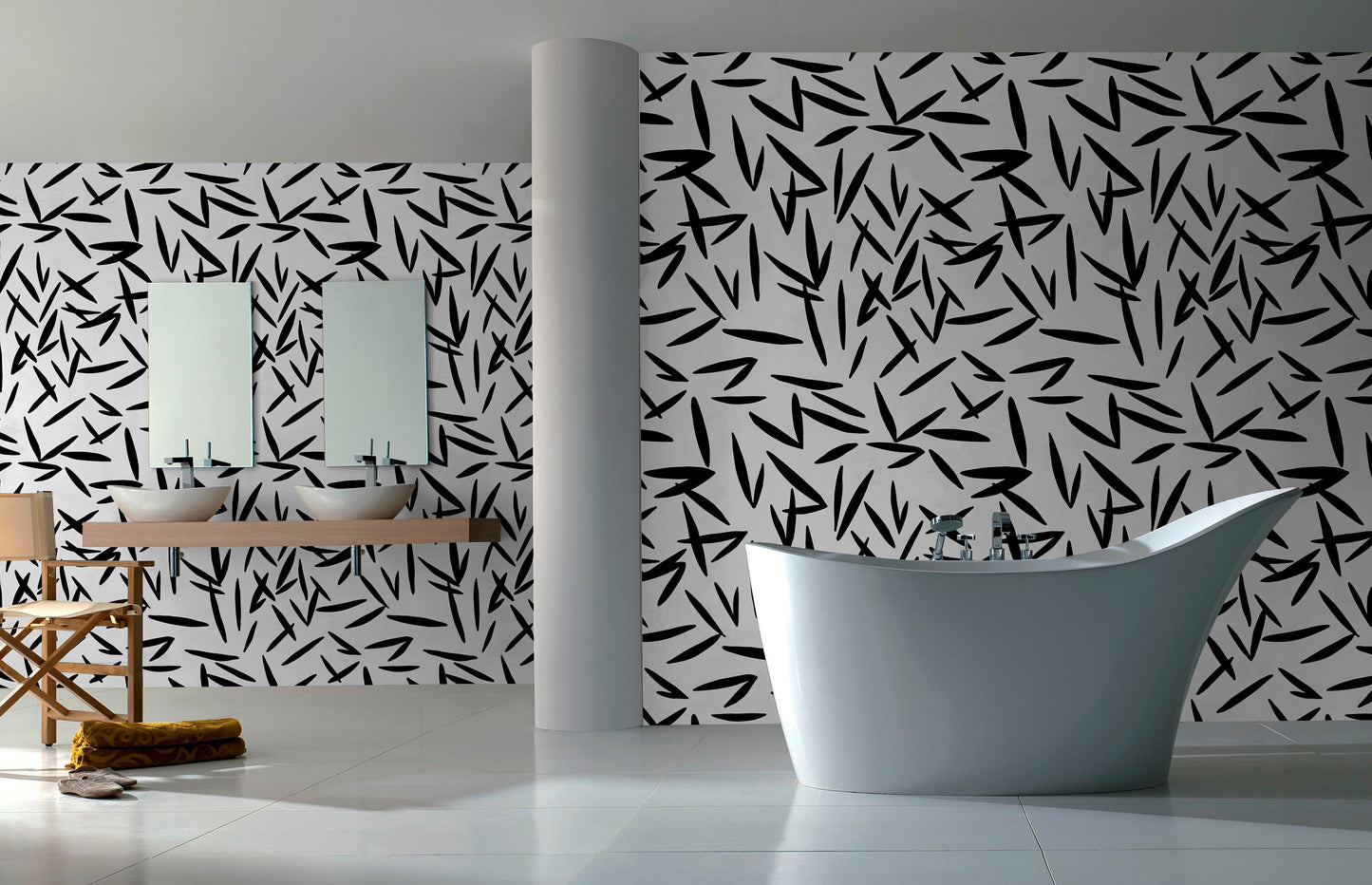 Removable Wallpaper Scandinavian Wallpaper Temporary Wallpaper Peel and Stick Wallpaper / Black and White Leaf Wallpaper - X118