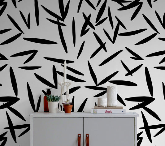 Removable Wallpaper Scandinavian Wallpaper Temporary Wallpaper Peel and Stick Wallpaper / Black and White Leaf Wallpaper - X118