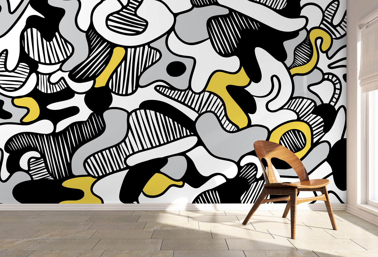 Wallpaper Removable Wallpaper Peel and Stick Wallpaper Wall Decor Home Decor Contemporary / Black And Yellow Wallpaper- X135