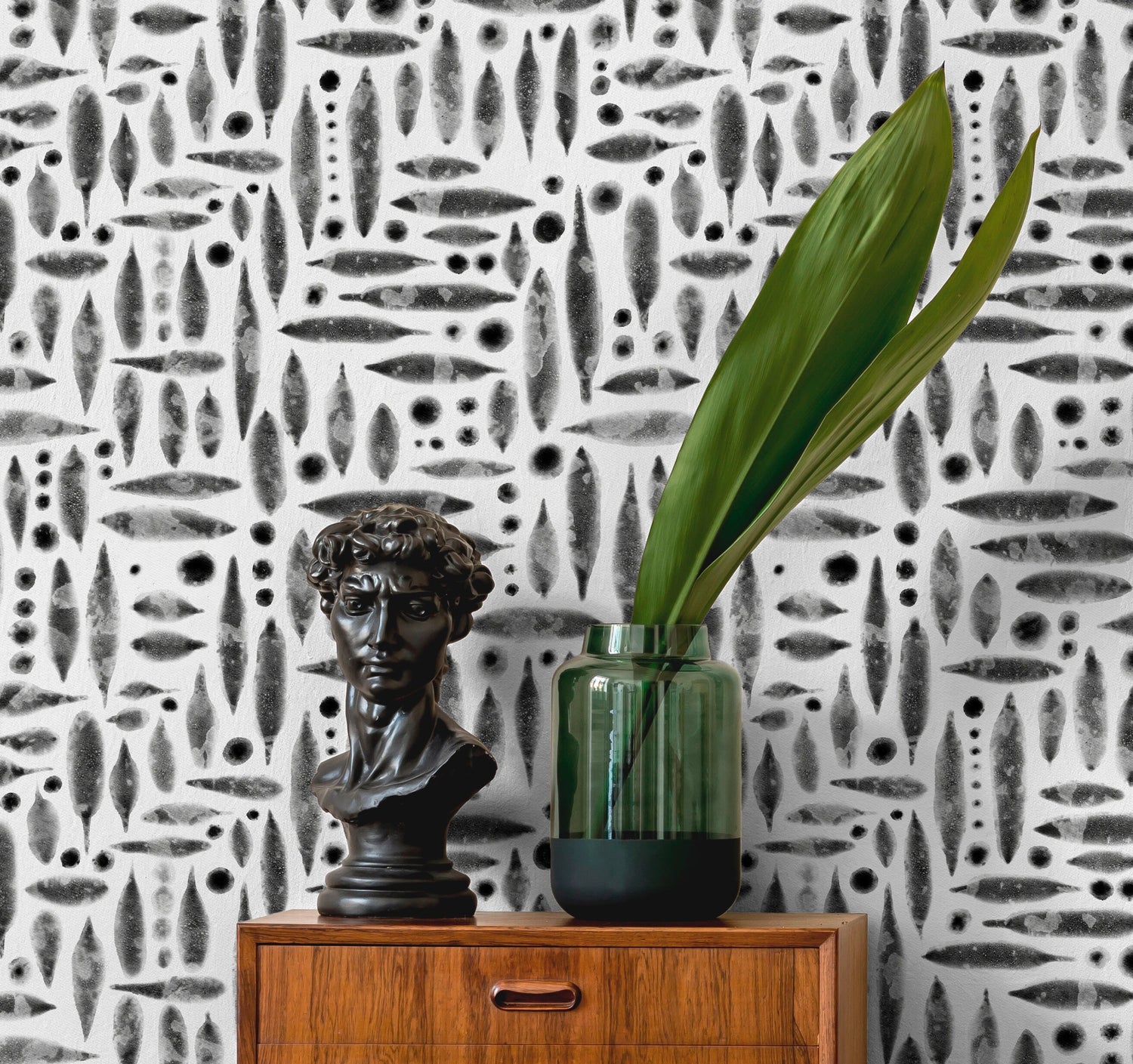 Removable Wallpaper Peel and Stick Wallpaper Wall Watercolor Wallpaper Print / Abstract Black and White - X114