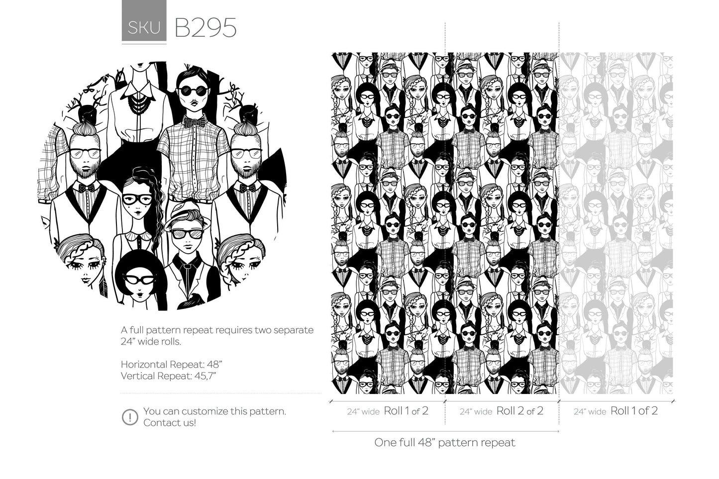 Black and White Faces Removable Wallpaper Scandinavian Wallpaper Peel and Stick Wallpaper Wall Paper - B295
