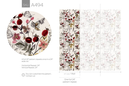 Vintage Wallpaper Floral Watercolor Wallpaper Peel and Stick Wallpaper Removable Wall Decor Fabric Wallpaper Removable Wall Paper - A494